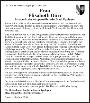 Traueranzeige von Elisabeth Dörr 