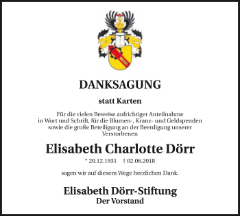 Traueranzeige von Elisabeth Charlotte Dörr 