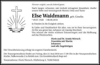 Traueranzeige von Else Waidmann 