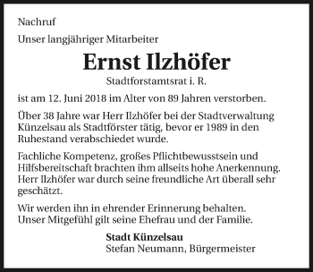 Traueranzeige von Ernst Ilzhöfer 