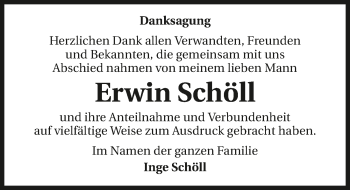 Traueranzeige von Erwin Schöll 