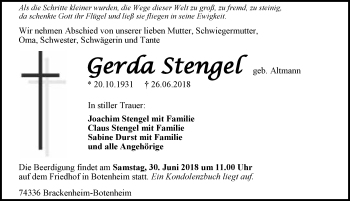 Traueranzeige von Gerda Stengel 