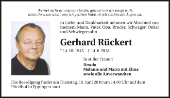 Traueranzeige von Gerhard Rückert 