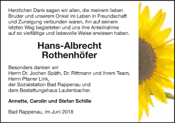 Traueranzeige von Hans-Albrecht Rothenhöfer 