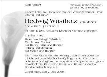 Traueranzeige von Hedwig Wüstholz 