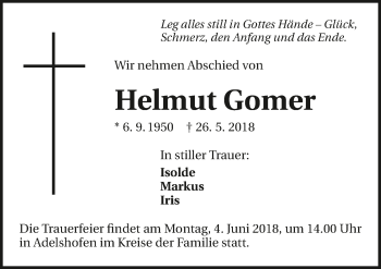 Traueranzeige von Helmut Gomer 