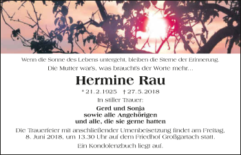 Traueranzeige von Hermine Rau 