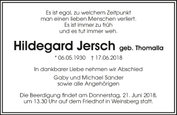 Traueranzeige von Hildegard Jersch 