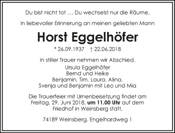 Traueranzeige von Horst Eggelhöfer 