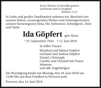 Traueranzeige von Ida Göpfert 