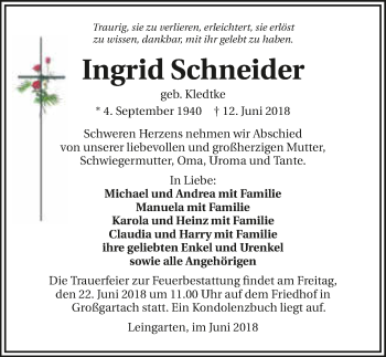 Traueranzeige von Ingrid Schneider 