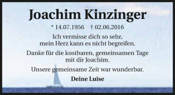 Traueranzeige von Joachim Kinzinger 