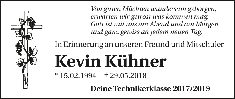  Traueranzeige für Kevin Kühner vom 05.06.2018 aus 