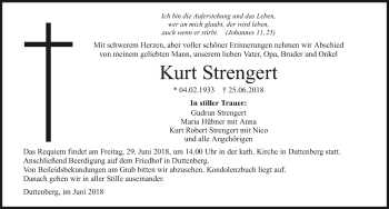 Traueranzeige von Kurt Strengert 