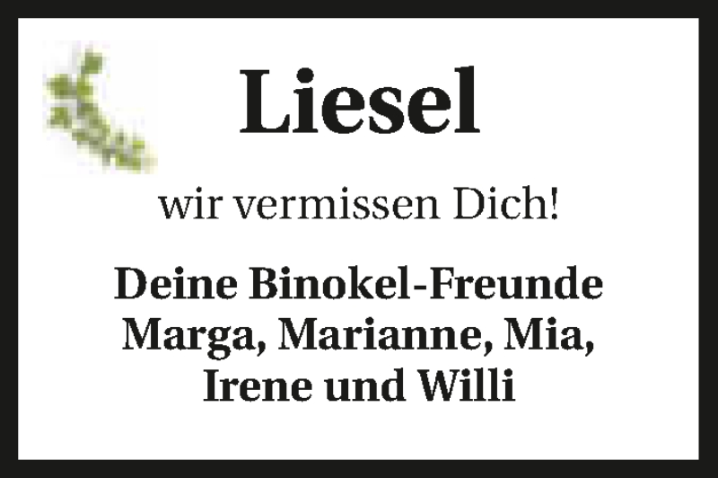 Traueranzeige für Liesel Heinz vom 02.06.2018 aus 
