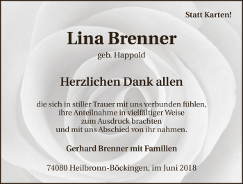 Traueranzeige von Lina Brenner 