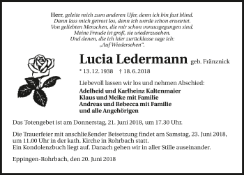 Traueranzeige von Lucia Ledermann 