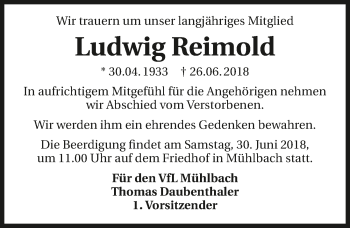 Traueranzeige von Ludwig Reimold 