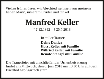 Traueranzeige von Manfred Keller 