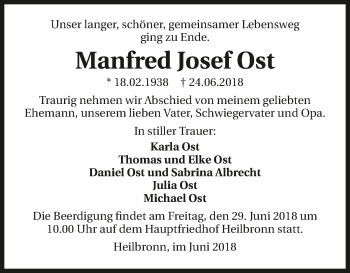 Traueranzeige von Manfred Josef Ost 