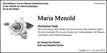 Traueranzeige von Maria Menold 