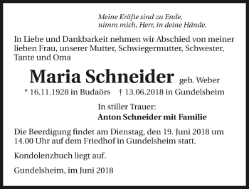 Traueranzeige von Maria Schneider 