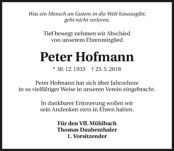 Traueranzeige von Peter Hofmann 