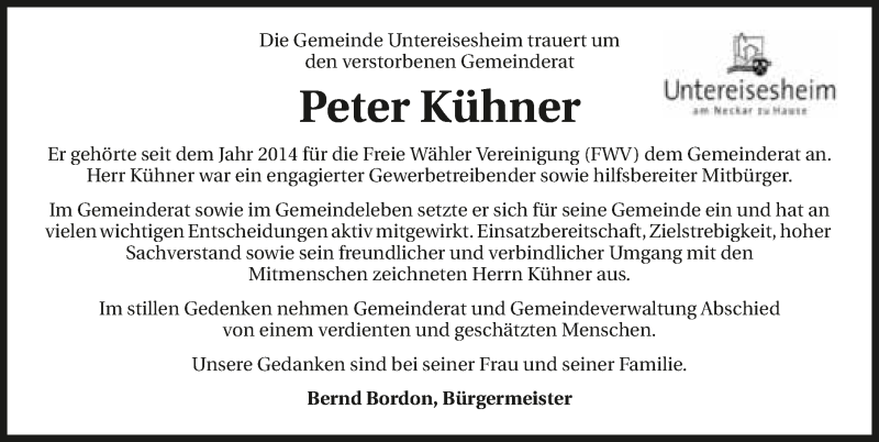  Traueranzeige für Peter Kühner vom 09.06.2018 aus 