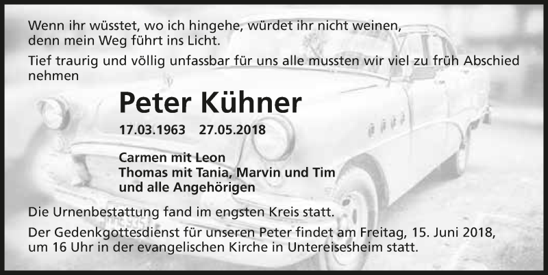  Traueranzeige für Peter Kühner vom 09.06.2018 aus 