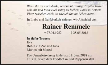 Traueranzeige von Rainer Remmele 
