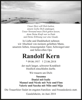 Traueranzeige von Randolf Kern 