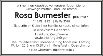 Traueranzeige von Rosa Burmester 