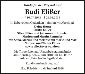 Traueranzeige von Rudi Elißer 