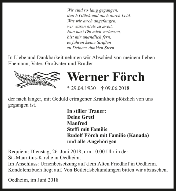 Traueranzeige von Werner Förch 