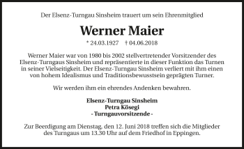 Traueranzeige von Werner Maier 