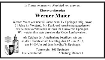 Traueranzeige von Werner Maier 