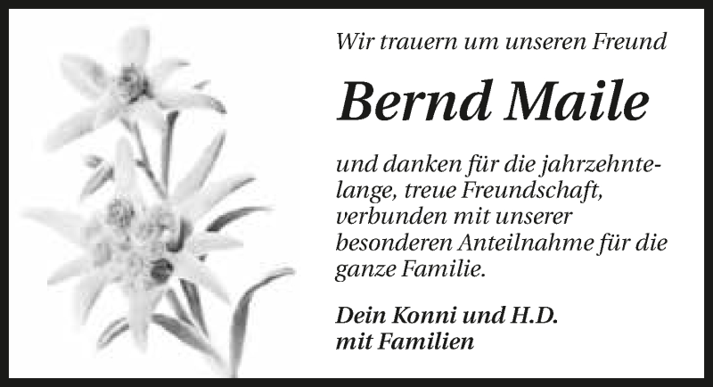  Traueranzeige für Bernd Maile vom 07.07.2018 aus 