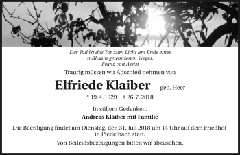 Traueranzeige von Elfriede Klaiber 