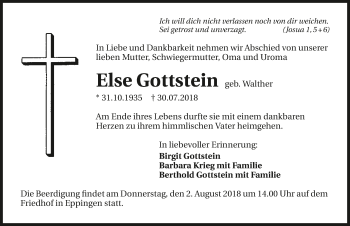 Traueranzeige von Else Gottstein 