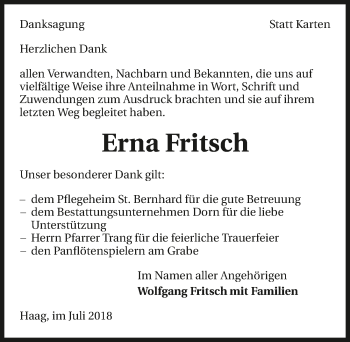 Traueranzeige von Erna Fritsch 