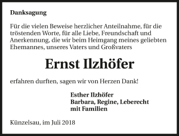 Traueranzeige von Ernst Ilzhöfer 