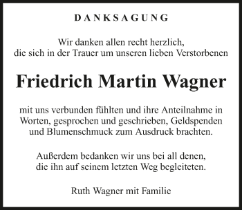 Traueranzeige von Friedrich Martin Wagner 