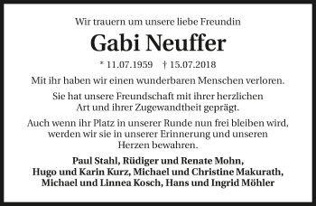 Traueranzeige von Gabi Neuffer 