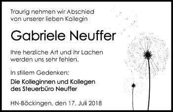 Traueranzeige von Gabriele Neuffer 