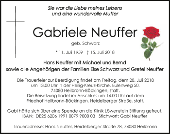 Traueranzeige von Gabriele Neuffer 