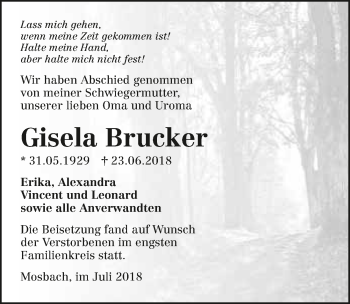 Traueranzeige von Gisela Brucker 