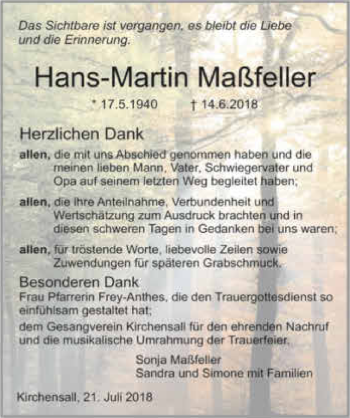 Traueranzeige von Hans-Martin Maßfeller 