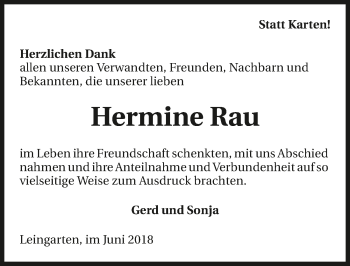 Traueranzeige von Hermine Rau 