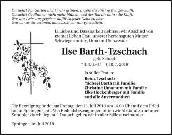 Traueranzeige von Ilse Barth-Tzschach 