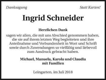 Traueranzeige von Ingrid Schneider 